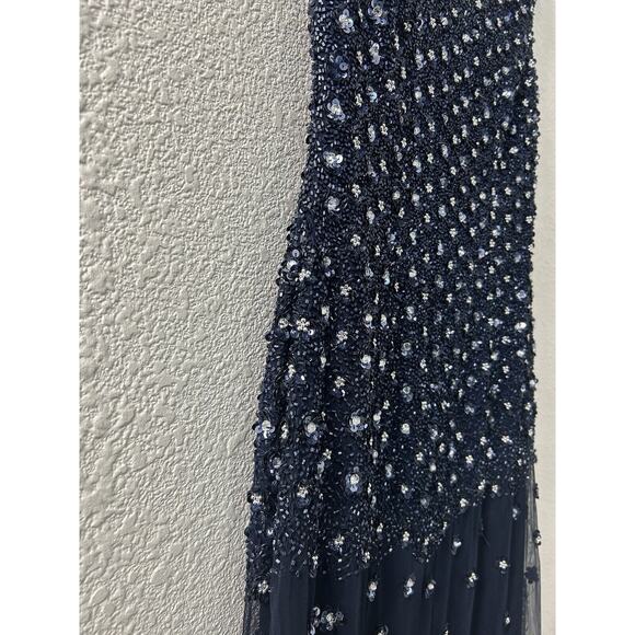 Adrianna Papell Sequined Floral Mesh Keyhole Dress Long Size 8 Fairy‎ Twilight - Picture 3 of 11